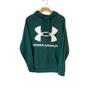 Under Armour Hoodie Jacket Men's Small Green Fleece Loose White Logo Pullover